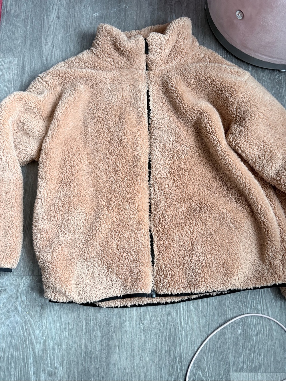 Pink Plush Zip-Up Jacket in Beige
